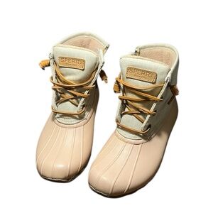 Sperry Cream and Tan Duck Boots Women's Size 6